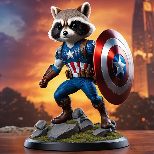 marvel figurine,rocket raccoon,north american raccoon,captain american,capitanamerica,captain america,steve rogers,raccoon,captain america type,actionfigure,collectible action figures,schleich,action figure,cap,banjo bolt,russkiy toy,marvel comics,amurtiger,aaa,avenger,Photography,General,Realistic
