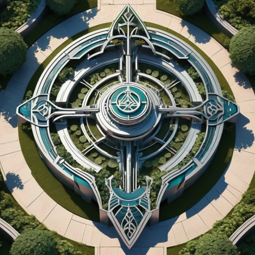 stargate,futuristic architecture,the center of symmetry,sky space concept,roundabout,utopian,highway roundabout,atlantis,helix,helipad,hub,solar cell base,portal,alien ship,valerian,metropolis,futuristic art museum,symmetrical,federation,mandala,Illustration,Vector,Vector 18