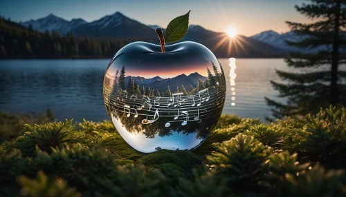 lensball,glass sphere,crystal ball-photography,lens reflection,glass vase,glass ornament,glass ball,photo manipulation,golden apple,water mirror,crystal ball,glass series,mirror in a drop,snow globes,sun reflection,apple world,photomanipulation,reflection in water,glass jar,background view nature,Photography,General,Fantasy