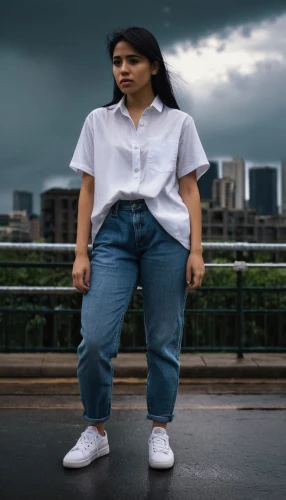 girl in overalls,rain pants,album cover,woman in menswear,depressed woman,taipei,portrait background,woman sitting,brisbane,bangkok,jakarta,shirakami-sanchi,concrete background,grey background,overcast,menswear for women,denim skirt,jeans background,rain drop,overall,Illustration,Black and White,Black and White 29