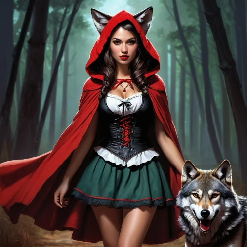 red riding hood,little red riding hood,red wolf,scarlet witch,huntress,red coat,queen of hearts,fantasy picture,howling wolf,red cape,red tunic,fantasy woman,fantasy art,vampire woman,redfox,sorceress,fairy tale character,wolf,the enchantress,werewolf,Conceptual Art,Fantasy,Fantasy 15