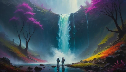 waterfall,bridal veil fall,water fall,wasserfall,chasm,water falls,falls,waterfalls,brown waterfall,fantasy picture,cascading,tower fall,fantasy landscape,skogafoss,cascade,ash falls,fallen giants valley,bond falls,bridal veil,falls of the cliff,Conceptual Art,Oil color,Oil Color 12