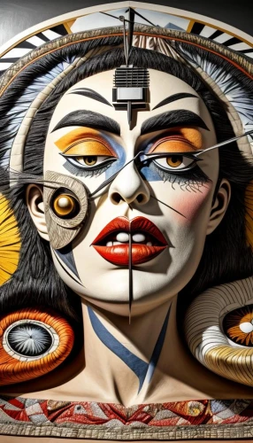 david bates,indigenous painting,art deco woman,third eye,african art,el salvador dali,the aztec calendar,dartboard,psychedelic art,meticulous painting,glass painting,dali,woman's face,woman face,inca face,indian art,bodypainting,the american indian,seven sorrows,body painting