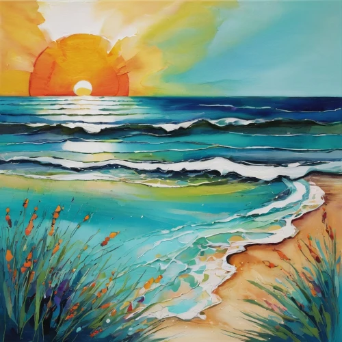 sun and sea,beach landscape,sunset beach,sunburst background,seascape,sunrise beach,sea landscape,coastal landscape,coast sunset,sunburst,oil painting on canvas,art painting,sea beach-marigold,sun,landscape with sea,carol colman,oil painting,summersun,beach scenery,bright sun,Illustration,Paper based,Paper Based 06