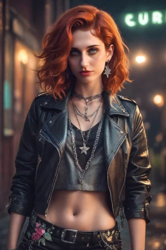 clary,grunge,punk,nora,cyberpunk,greta oto,piper,leather jacket,retro woman,ginger rodgers,goth woman,vada,tori,retro girl,redhead doll,tattoo girl,goth subculture,redhair,lis,abs,Photography,Realistic