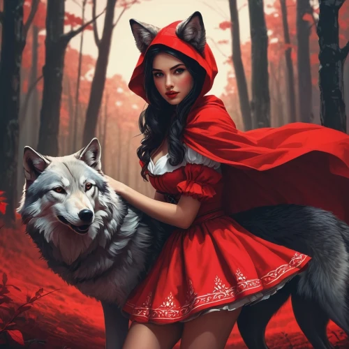 red riding hood,little red riding hood,red coat,red wolf,red cape,fantasy picture,red tunic,scarlet witch,kitsune,redfox,fairy tale character,fantasy art,howling wolf,girl with dog,man in red dress,lady in red,fairy tales,two wolves,red skirt,fairy tale icons,Conceptual Art,Fantasy,Fantasy 32