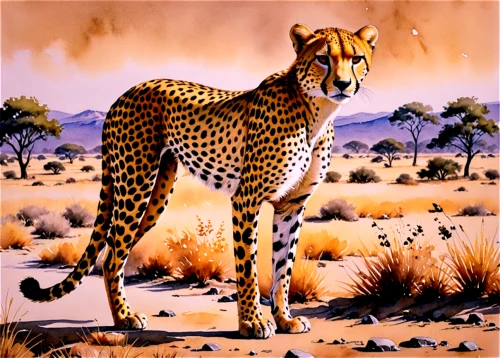 cheetah,serengeti,namib,caatinga,cheetahs,safari,felidae,giraffidae,arabian mau,macropodidae,african leopard,vicuna,endangered,panthera leo,hosana,vicuña,terrestrial animal,kurai steppe,namib desert,fossa,Illustration,Paper based,Paper Based 25