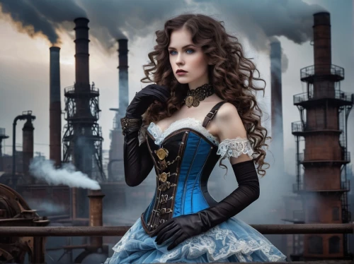 steampunk,blue enchantress,steampunk gears,gothic fashion,victorian lady,victorian style,gothic woman,celtic queen,industrial smoke,gothic portrait,chemical plant,gothic dress,corset,gothic style,steam machine,blue rose,fantasy art,alice,corrosion,fantasy picture,Photography,Documentary Photography,Documentary Photography 28