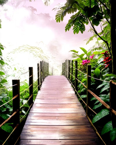 wooden bridge,canopy walkway,walkway,landscape background,background view nature,teak bridge,pathway,cartoon video game background,scenic bridge,hanging bridge,wooden path,rainforest,footbridge,rain forest,tree top path,the mystical path,hiking path,forest path,tropical house,rainbow bridge,Illustration,Realistic Fantasy,Realistic Fantasy 09