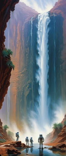 brown waterfall,wasserfall,waterfall,waterfalls,water fall,water falls,futuristic landscape,guards of the canyon,zion,fairyland canyon,falls of the cliff,fantasy landscape,fallen giants valley,world digital painting,falls,dead vlei,cartoon video game background,oasis,canyon,cascade,Conceptual Art,Daily,Daily 16