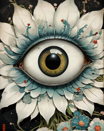 peacock eye,eye,abstract eye,ojos azules,all seeing eye,eye ball,cosmic eye,women's eyes,eyeball,ox-eye daisy,eyes,third eye,eye butterfly,robot eye,the blue eye,the eyes of god,iris,pupil,peacock,flower painting,Illustration,Realistic Fantasy,Realistic Fantasy 17