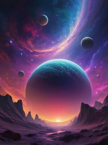 alien planet,space art,planets,vast,alien world,fantasy landscape,planet,planet alien sky,fantasy picture,universe,planetary system,planet eart,gas planet,lunar landscape,exoplanet,spheres,astronomy,futuristic landscape,starscape,cosmos,Illustration,Retro,Retro 14