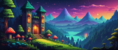 mushroom landscape,fairy village,fairy forest,fairy world,fantasy landscape,cartoon forest,cartoon video game background,3d fantasy,fairy chimney,mushroom island,forest of dreams,fantasy city,aurora village,elven forest,fairytale forest,fantasy world,enchanted forest,alien world,mountain world,fairy house,Illustration,Abstract Fantasy,Abstract Fantasy 22