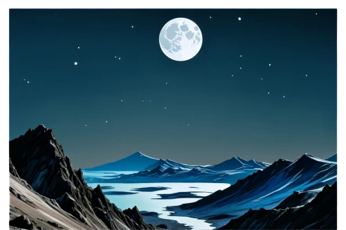 lunar landscape,moonscape,travel poster,moon and star background,earth rise,moonlit night,mountain scene,moonlit,mountains,moon valley,nordland,lunar,sci fiction illustration,moon phase,mountainous landscape,galilean moons,landscape background,cool woodblock images,mountain,the spirit of the mountains,Illustration,Realistic Fantasy,Realistic Fantasy 23