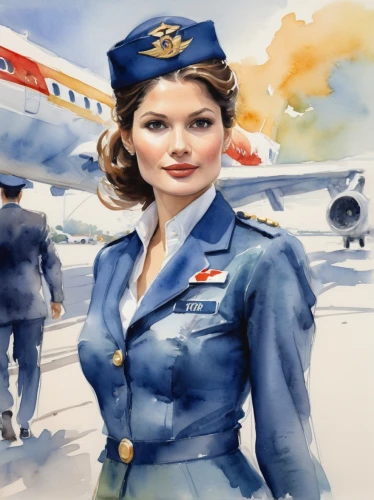 stewardess,flight attendant,china southern airlines,indian air force,wingtip,aviation,airman,polish airline,watercolor pin up,flight engineer,vintage illustration,fokker f28 fellowship,pilot,twinjet,douglas aircraft company,boeing,captain p 2-5,airline,southwest airlines,blue angels,Conceptual Art,Oil color,Oil Color 10