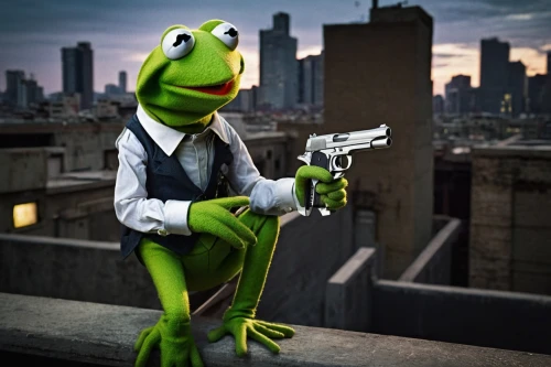 kermit,kermit the frog,the muppets,frog background,frog through,frog king,man frog,suit actor,frog man,green frog,holding a gun,true frog,frogs,bullfrog,man holding gun and light,frog,wallace's flying frog,jazz frog garden ornament,spy,gunpoint,Art,Classical Oil Painting,Classical Oil Painting 34