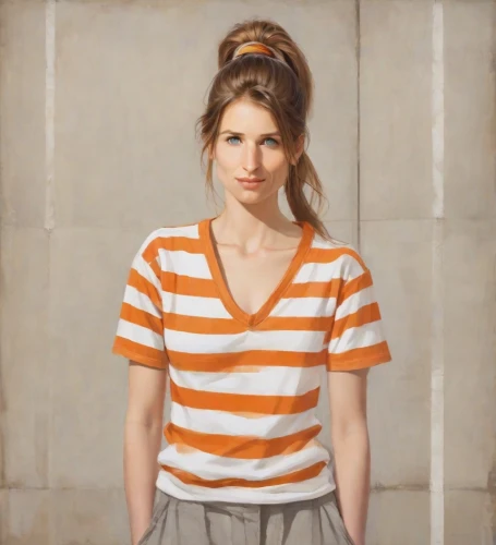 portrait of a girl,girl in t-shirt,girl with cloth,young woman,girl with cereal bowl,horizontal stripes,girl with bread-and-butter,girl in a long,girl portrait,woman with ice-cream,portrait of a woman,artist portrait,girl in cloth,striped background,girl in the kitchen,girl studying,portrait background,portrait of christi,woman portrait,brown sailor,Digital Art,Classicism