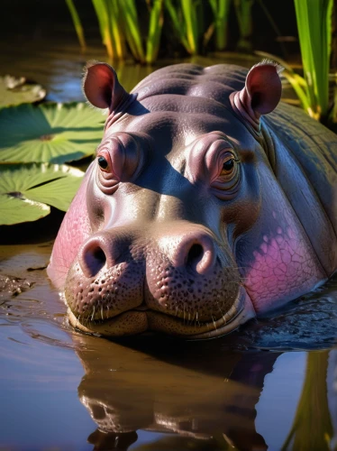 hippopotamus,hippo,pot-bellied pig,tapir,warthog,water buffalo,pig,kawaii pig,boar,suckling pig,domestic pig,rhinoceros,anthropomorphized animals,bay of pigs,potamochoerus porcus,aquatic mammal,french tian,ankylosaurus,water turtle,snout,Illustration,Realistic Fantasy,Realistic Fantasy 33