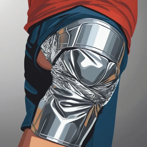 duct tape,aluminum can,aluminium foil,iron mask hero,knee,thigh,silversmith,knee pad,silver,silver lacquer,trunks,belt buckle,medical illustration,fencing weapon,metallic,socket wrench,chrome steel,aluminum foil,piston,thor,Illustration,American Style,American Style 12