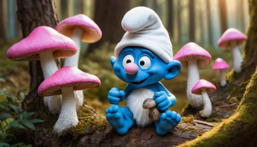 smurf figure,blue mushroom,smurf,cartoon forest,toadstools,forest mushrooms,fairy forest,forest mushroom,scandia gnomes,mushroom landscape,fairy village,mushrooming,edible mushrooms,alice in wonderland,frutti di bosco,lingzhi mushroom,pinocchio,fungi,gnomes,club mushroom,Illustration,Realistic Fantasy,Realistic Fantasy 40
