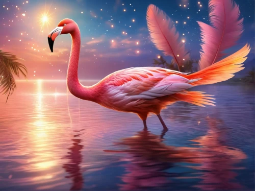 pink flamingo,flamingo,greater flamingo,flamingo couple,flamingos,two flamingo,pink flamingos,cuba flamingos,flamingoes,flamingo pattern,lawn flamingo,aquatic bird,exotic bird,constellation swan,flamingo with shadow,tropical bird,water bird,pink quill,pink dawn,beautiful bird,Illustration,Realistic Fantasy,Realistic Fantasy 01