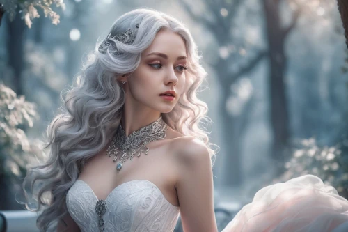 white rose snow queen,the snow queen,fantasy portrait,faery,fairy queen,fairy tale character,fantasy picture,bridal veil,faerie,ice queen,elsa,fantasy woman,elven,white lady,silver wedding,fantasy art,bridal clothing,bridal dress,enchanting,white winter dress,Conceptual Art,Sci-Fi,Sci-Fi 03