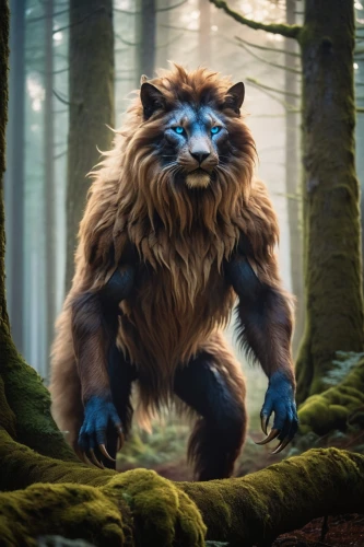 forest king lion,forest animal,anthropomorphized animals,blue tiger,felidae,cub,mowgli,king of the jungle,totem animal,furta,furry,wild cat,wolverine,wicket,lion - feline,werewolf,druid,skeezy lion,digital compositing,big cat,Conceptual Art,Daily,Daily 06