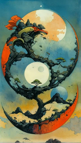 yinyang,phase of the moon,sun and moon,shirakami-sanchi,hanging moon,xing yi quan,mantra om,dragon li,yin-yang,lunar landscape,sun moon,lunar,chinese clouds,chinese art,taijitu,3-fold sun,qi-gong,luo han guo,herfstanemoon,yin yang,Illustration,Realistic Fantasy,Realistic Fantasy 06