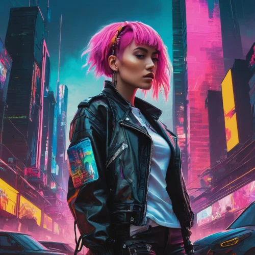 cyberpunk,punk,streampunk,futuristic,dystopian,cyber,sci fiction illustration,renegade,80s,punk design,jacket,mohawk,neon arrows,nora,transistor,city trans,pink dawn,dystopia,80's design,pink vector,Conceptual Art,Sci-Fi,Sci-Fi 11