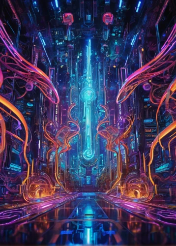 fractal environment,trip computer,dimension,computer art,futuristic landscape,matrix,dimensional,cyberspace,panoramical,vortex,quantum,scifi,metropolis,futuristic,vapor,ufo interior,electric arc,cyclocomputer,regenerative,apiarium,Illustration,Retro,Retro 13