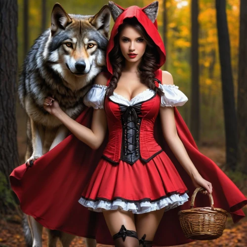 red riding hood,little red riding hood,red wolf,fantasy picture,queen of hearts,fairy tale character,fantasy woman,red coat,howling wolf,european wolf,fantasy art,red tunic,wolf couple,red skirt,celebration of witches,fairy tales,sorceress,fairytale characters,vampire woman,wolf,Conceptual Art,Fantasy,Fantasy 16