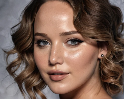 jennifer lawrence - female,retouching,portrait background,jena,airbrushed,retouch,vanity fair,semi-profile,aging icon,cg,brie,hd,vintage makeup,female hollywood actress,model,porcelain doll,beautiful woman,hollywood actress,beautiful face,profile,Conceptual Art,Sci-Fi,Sci-Fi 06