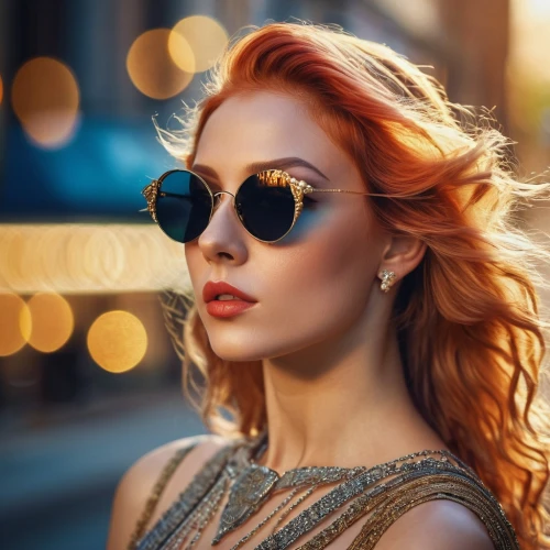 aviator sunglass,sunglasses,sunglass,sun glasses,ray-ban,eye glass accessory,color glasses,retro woman,eyewear,lace round frames,golden color,redheads,aviator,shades,golden light,retro women,red head,silver framed glasses,retro girl,cool blonde,Photography,General,Commercial