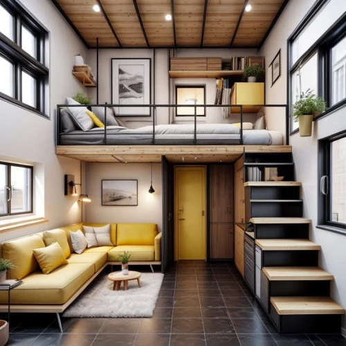 loft,an apartment,shared apartment,hallway space,sky apartment,interior modern design,mid century house,apartment,penthouse apartment,modern decor,apartment lounge,modern living room,inverted cottage,shipping container,modern room,mid century modern,cubic house,japanese-style room,smart home,apartment house