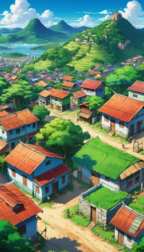 honolulu,yamada's rice fields,studio ghibli,vietnam,darjeeling,japan landscape,komatsuna,villages,japanese background,rice terrace,roof landscape,rice fields,aurora village,tsukemono,resort town,background images,meteora,shirakami-sanchi,rural,toori,Illustration,Japanese style,Japanese Style 03