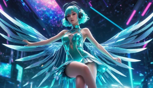 hatsune miku,navi,fantasia,vocaloid,ice queen,fairy peacock,tiber riven,miku,fairy,angel figure,fairy queen,fairy galaxy,fae,cassiopeia,3d fantasy,aqua,show off aurora,rosa 'the fairy,evil fairy,faerie,Illustration,Realistic Fantasy,Realistic Fantasy 41