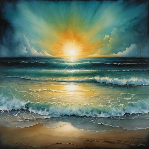 beach landscape,seascape,sun and sea,sunrise beach,sunburst background,sea landscape,sea beach-marigold,sunset beach,oil painting on canvas,coastal landscape,sunburst,golden sands,seascapes,oil painting,coast sunset,carol colman,sun burst,eventide,landscape with sea,bright sun,Illustration,Paper based,Paper Based 18