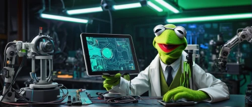 kermit,sci fi surgery room,kermit the frog,microscope,cartoon doctor,laboratory,microscopy,double head microscope,pathologist,doctor,medical technology,operating room,lab,veterinarian,nvidia,examining,dr,diagnostics,engineer,watchmaker,Illustration,Vector,Vector 06