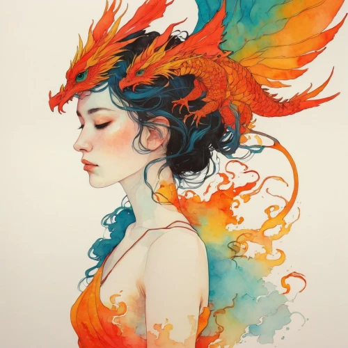 feather headdress,flame spirit,headdress,color pencils,color feathers,phoenix rooster,fire angel,bird of paradise,watercolor pencils,phoenix,watercolor painting,colour pencils,garuda,watercolor,watercolor bird,faery,firebird,boho art,fire birds,mina bird,Illustration,Paper based,Paper Based 19