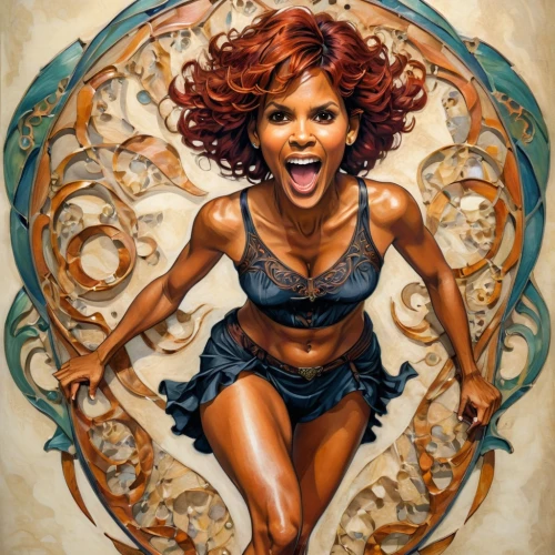 watercolor pin up,african american woman,art nouveau,pin-up girl,celtic queen,valentine pin up,chaka,black woman,pinup girl,afro-american,fantasy woman,pin up girl,pin ups,tiana,voodoo woman,cavalier,cinnamon girl,ariel,rockabella,afro american,Conceptual Art,Daily,Daily 28