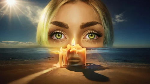 the eyes of god,photo manipulation,sun eye,baku eye,photoshop manipulation,photomanipulation,headlights,women's eyes,world digital painting,digital art,dali,illuminate,3d fantasy,ufo,eye,beach background,third eye,et,digital creation,eyes