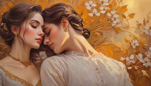 amorous,romantic portrait,gold filigree,golden weddings,young couple,romantic scene,girl kiss,kissing,scent of jasmine,mother kiss,lovers,oil painting on canvas,yellow rose background,whispering,scent of roses,gold leaf,tenderness,golden crown,golden flowers,gold paint strokes,Illustration,Black and White,Black and White 10