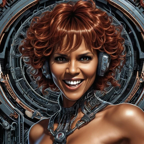sigourney weave,artificial hair integrations,black widow,penny,sci fiction illustration,venus comb,african american woman,shepard,power icon,sci fi,cybernetics,afro-american,afroamerican,chaka,black woman,head woman,cyborg,diet icon,female hollywood actress,valerian,Conceptual Art,Sci-Fi,Sci-Fi 09
