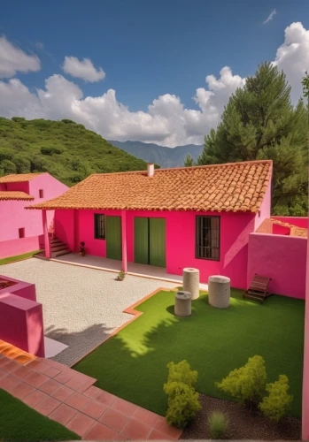 3d rendering,hacienda,3d render,render,pink grass,3d rendered,holiday villa,model house,mid century house,cube house,pink squares,clay house,house painting,roman villa,dunes house,holiday home,cubic house,residential house,hause,rosa cantina,Photography,General,Realistic