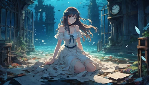 akko,violet evergarden,sidonia,torn dress,ruin,fallen angel,water-the sword lily,world end,lost place,cinderella,sorrow,alice,tale,fallen petals,ruins,magi,background images,unknown,wonderland,music background,Illustration,Japanese style,Japanese Style 03
