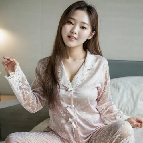 pajamas,pjs,yeonsan hong,songpyeon,solar,seo,bathrobe,girl in bed,nightgown,bed,ao dai,onesie,joy,hospital gown,pj,paeonie,mt seolark,hanbok,nightwear,white velvet