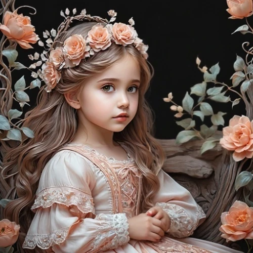 child portrait,flower girl,little princess,little girl fairy,innocence,mystical portrait of a girl,beautiful girl with flowers,little girl in pink dress,girl in flowers,oil painting on canvas,little girl,oil painting,vintage doll,flower painting,child girl,painter doll,child fairy,the little girl,romantic portrait,little girls