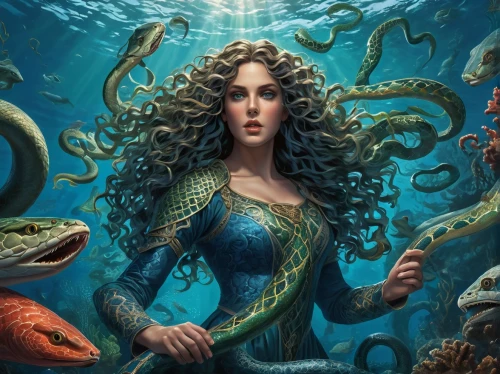 medusa,merfolk,god of the sea,siren,medusa gorgon,mermaid vectors,mermaid background,gorgon,the zodiac sign pisces,mermaid,believe in mermaids,fantasy art,fantasy portrait,green mermaid scale,rusalka,marine biology,the sea maid,sci fiction illustration,kraken,aquarius,Illustration,Realistic Fantasy,Realistic Fantasy 42