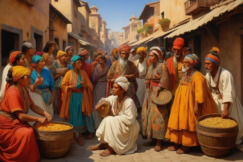 orientalism,turban,jaisalmer,souk,millet,indian art,dholak,spice market,spice souk,rajasthan,caravanserai,marrakesh,rajasthani cuisine,nomadic people,bansuri,bazaar,afar tribe,indian drummer,morocco,the market,Illustration,Retro,Retro 19