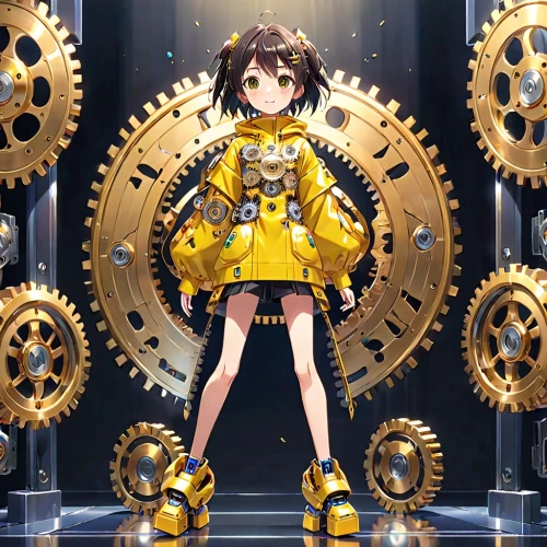 steampunk gears,euphonium,steampunk,clockmaker,magna,umiuchiwa,cogs,cog,honmei choco,japanese idol,gears,idol,road roller,vinci,clockwork,nico,mechanical,anime japanese clothing,minerva,yellow machinery,Anime,Anime,Realistic